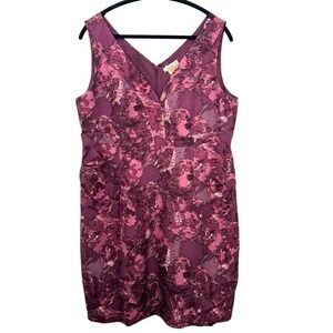 Garnet Hill Size 16‎ Maroon Purple Floral 100% Silk Knee Length Dress Wedding